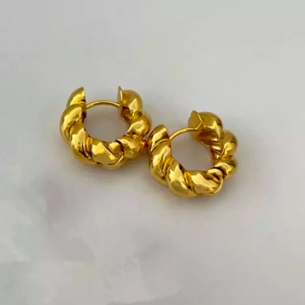 Gold Plated Twisted Huggie Hoop Earrings